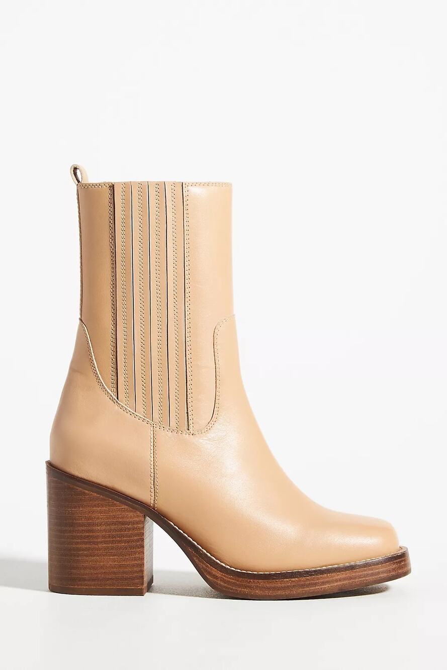 Seychelles Escape Beige Leather Western Ankle Boots Block Heel Size 7